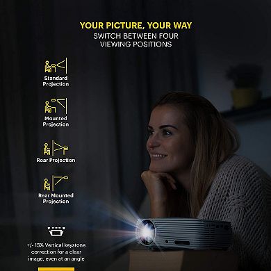 FLIK X7 Home Projector, 720p Portable Home Theater Projector with 1080p Compatibility