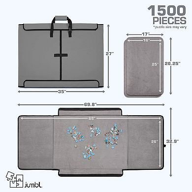 Jumbl 1500-piece Puzzle Caddy, Portable Puzzle Board & Travel Case With 2 Trays & Handle - Gray