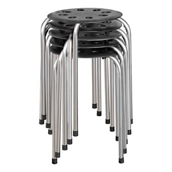 Norwood Commercial Furniture Black and Silver Stacking Stool Set (Pack of 5)