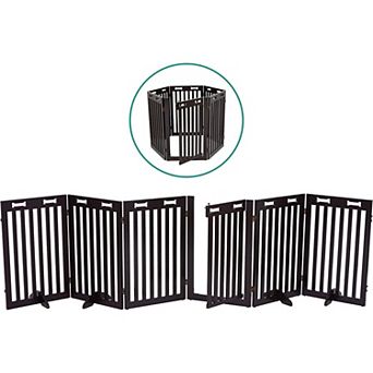 Freestanding Dog Gates, 6-Panels Gate for Dogs with Walkthrough Door - Black