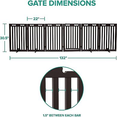 Freestanding Dog Gates, 6-Panels Gate for Dogs with Walkthrough Door - Black
