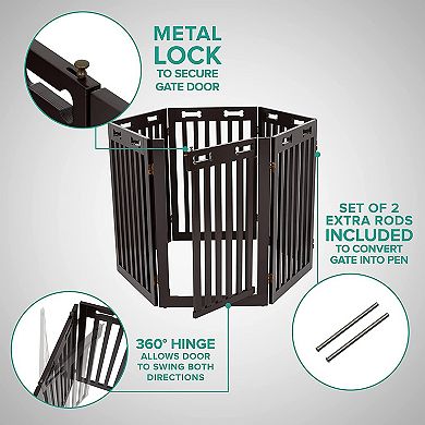 Freestanding Dog Gates, 6-Panels Gate for Dogs with Walkthrough Door - Black