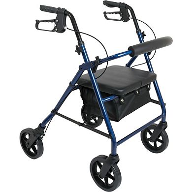 Probasics 4 Wheel Medical Rolling Walker With Wheels, Seat, Backrest And Storage Pouch