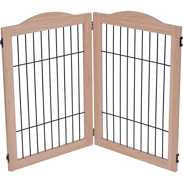 Freestanding Dog Gates, 2Panel Extension Gate For Dogs Walnut
