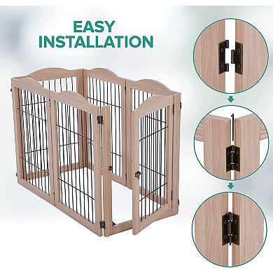 Freestanding Dog Gates, 2-Panel Extension Gate For Dogs - Walnut
