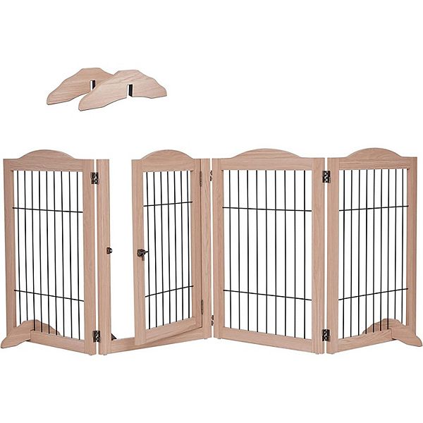 Freestanding Dog Gates, 4Panels Gate For Dogs with Walkthrough Door