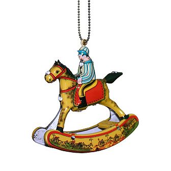 3.25" Yellow Red and Blue Rocking Horse Collectible Tin Ornament