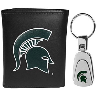 NCAA Michigan State Spartans Tri-Fold Wallet and Steel Key Chain Set