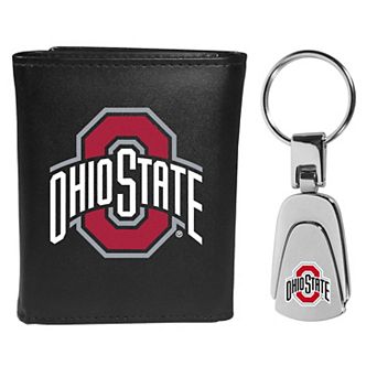 NCAA Ohio State Buckeyes Tri-Fold Wallet and Steel Key Chain Set
