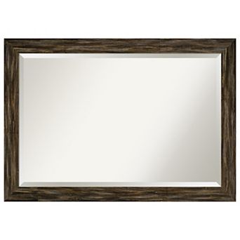 Fencepost Brown Narrow Beveled Wood Bathroom Wall Mirror