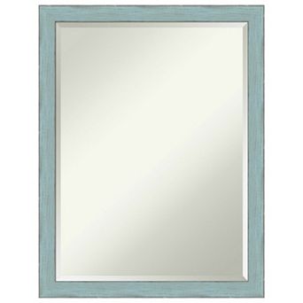 Sky Blue Rustic Beveled Wood Bathroom Wall Mirror