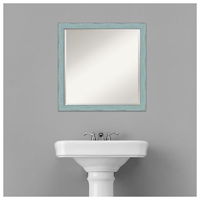 Sky Blue Rustic Beveled Wood Bathroom Wall Mirror