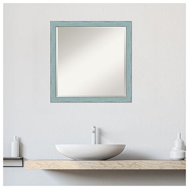 Sky Blue Rustic Beveled Wood Bathroom Wall Mirror