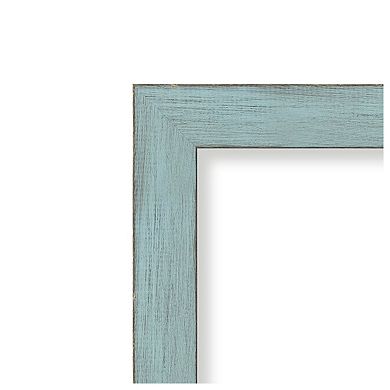 Sky Blue Rustic Beveled Wood Bathroom Wall Mirror