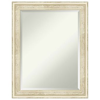Country White Wash Beveled Wood Bathroom Wall Mirror