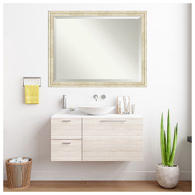Country White Wash Beveled Wood Bathroom Wall Mirror