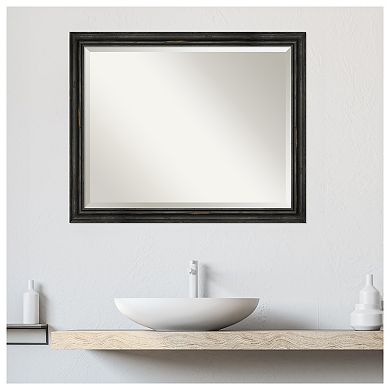 Rustic Pine Black Narrow Beveled Wood Bathroom Wall Mirror