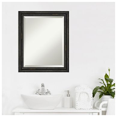 Rustic Pine Black Narrow Beveled Wood Bathroom Wall Mirror