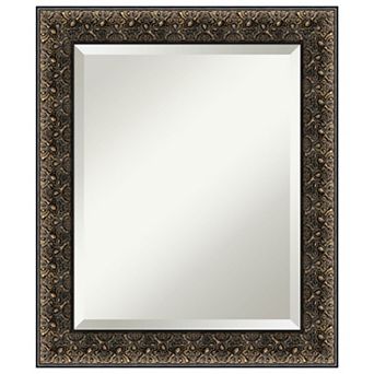 Intaglio Embossed Black Beveled Wood Bathroom Wall Mirror