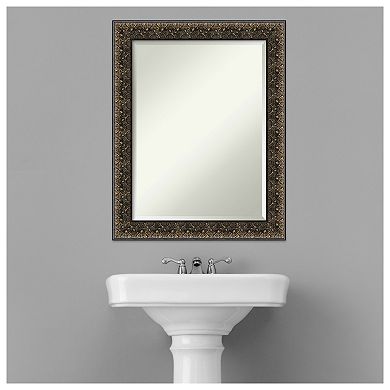 Intaglio Embossed Black Beveled Wood Bathroom Wall Mirror