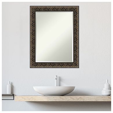 Intaglio Embossed Black Beveled Wood Bathroom Wall Mirror