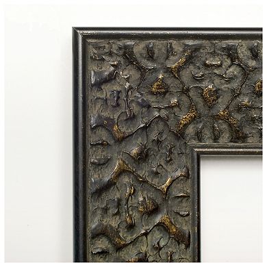 Intaglio Embossed Black Beveled Wood Bathroom Wall Mirror