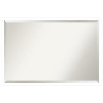 Svelte White Beveled Wood Bathroom Wall Mirror