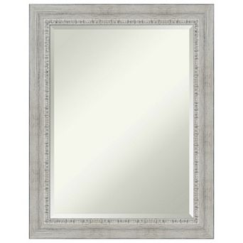 Rustic White Wash Beveled Wood Bathroom Wall Mirror