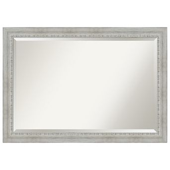 Rustic White Wash Beveled Wood Bathroom Wall Mirror