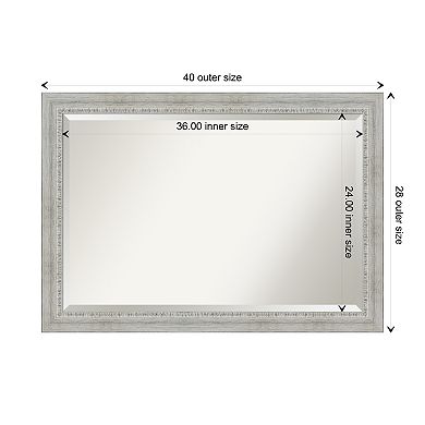 Rustic White Wash Beveled Wood Bathroom Wall Mirror