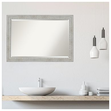 Rustic White Wash Beveled Wood Bathroom Wall Mirror