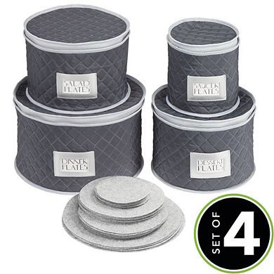 mDesign Quilted Protective Dinnerware Storage, 4 Piece Set