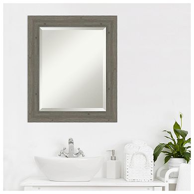 Fencepost Grey Narrow Beveled Wood Bathroom Wall Mirror