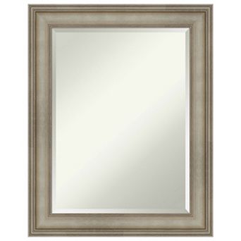 Mezzanine Antique Silver Narrow Beveled Wood Bathroom Wall Mirror