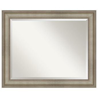 Mezzanine Antique Silver Narrow Beveled Wood Bathroom Wall Mirror