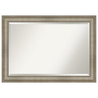 Mezzanine Antique Silver Narrow Beveled Wood Bathroom Wall Mirror