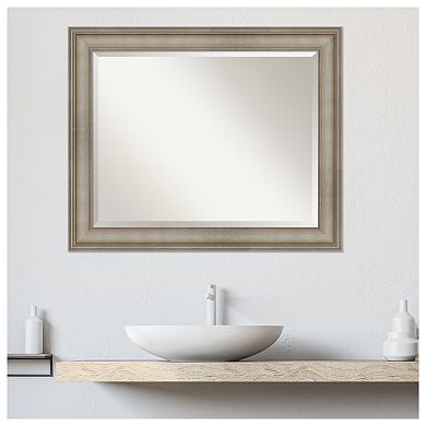 Mezzanine Antique Silver Narrow Beveled Wood Bathroom Wall Mirror