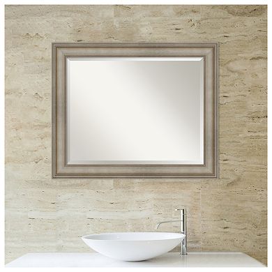 Mezzanine Antique Silver Narrow Beveled Wood Bathroom Wall Mirror