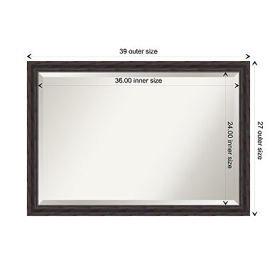 Rustic Pine Brown Narrow Beveled Wood Bathroom Wall Mirror