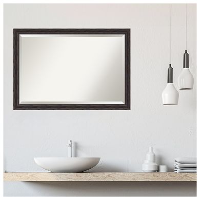 Rustic Pine Brown Narrow Beveled Wood Bathroom Wall Mirror