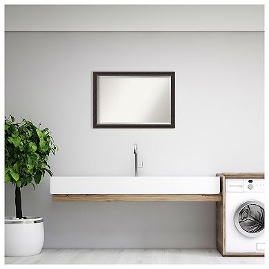 Rustic Pine Brown Narrow Beveled Wood Bathroom Wall Mirror
