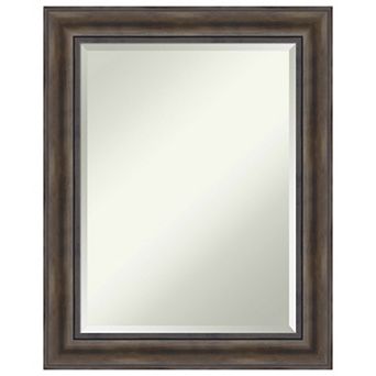 Rustic Pine Brown Beveled Wood Bathroom Wall Mirror