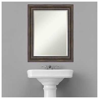 Rustic Pine Brown Beveled Wood Bathroom Wall Mirror