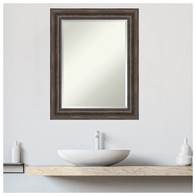Rustic Pine Brown Beveled Wood Bathroom Wall Mirror