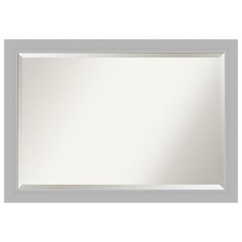 Brushed Sterling Silver Beveled Wood Bathroom Wall Mirror