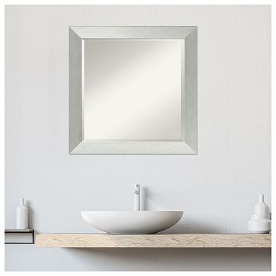 Brushed Sterling Silver Beveled Wood Bathroom Wall Mirror