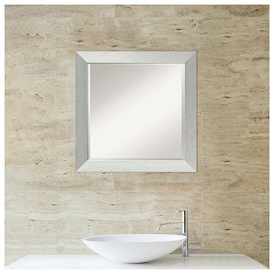 Brushed Sterling Silver Beveled Wood Bathroom Wall Mirror