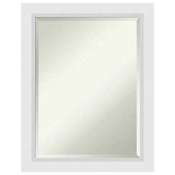 Blanco White Beveled Wood Bathroom Wall Mirror
