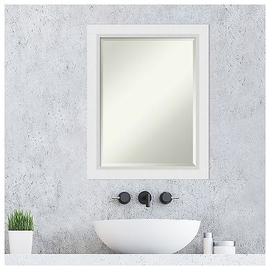 Blanco White Beveled Wood Bathroom Wall Mirror