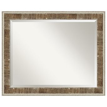 Farmhouse Brown Narrow Beveled Wood Bathroom Wall Mirror